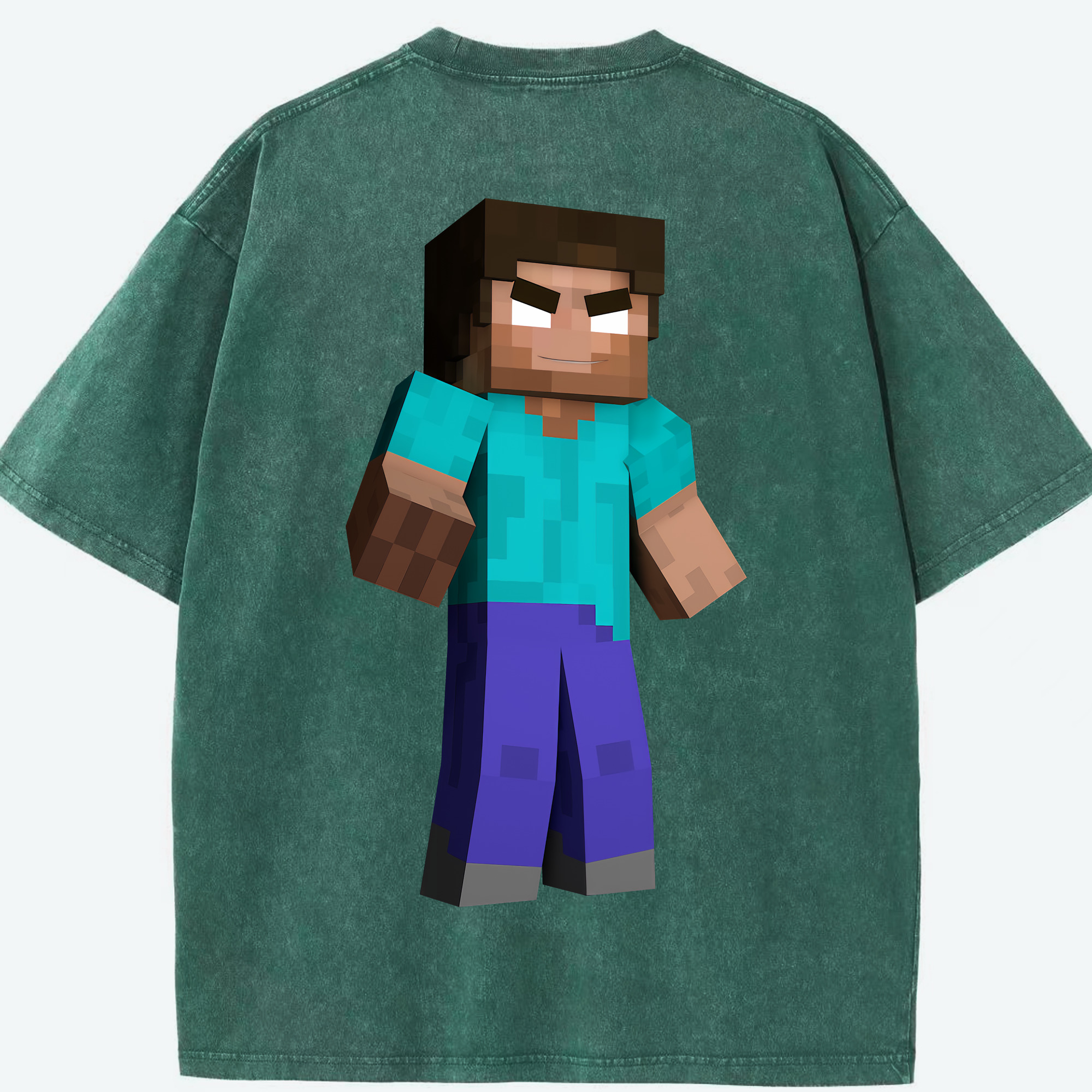 （画像用） マインクラフト ブロックの世界 Minecraft MC Block world 綿100% ヴィンテージ風 半袖Tシャツ（背面プリント）